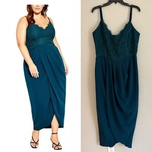 City Chic Teal Lace Touch Midi Dress